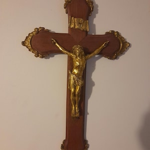Vintage French wall hanging Jesus on Cross / Crucifix