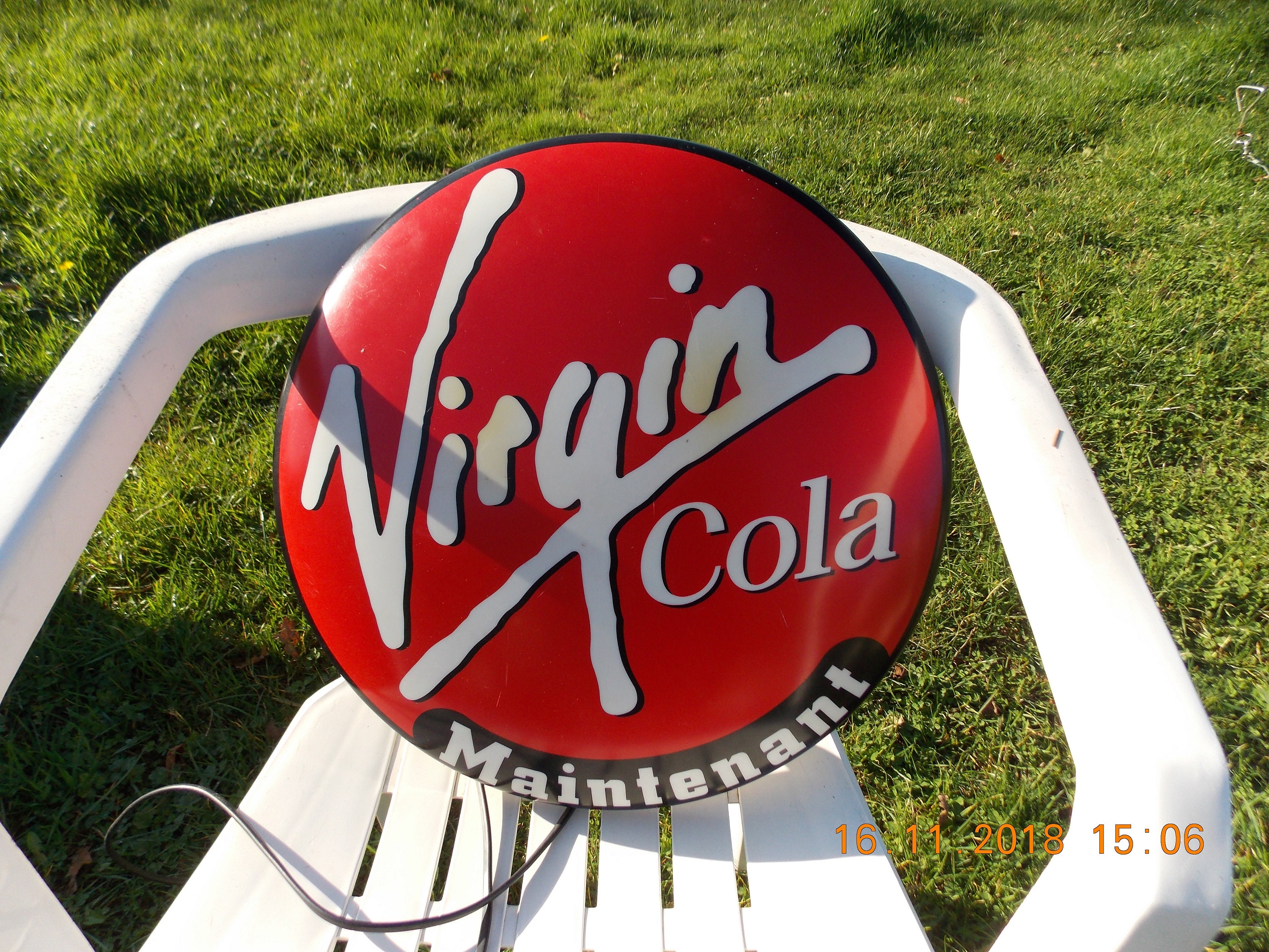 Vintage Virgin Cola Allumer Annonce Signe Coke Bouton/Signe