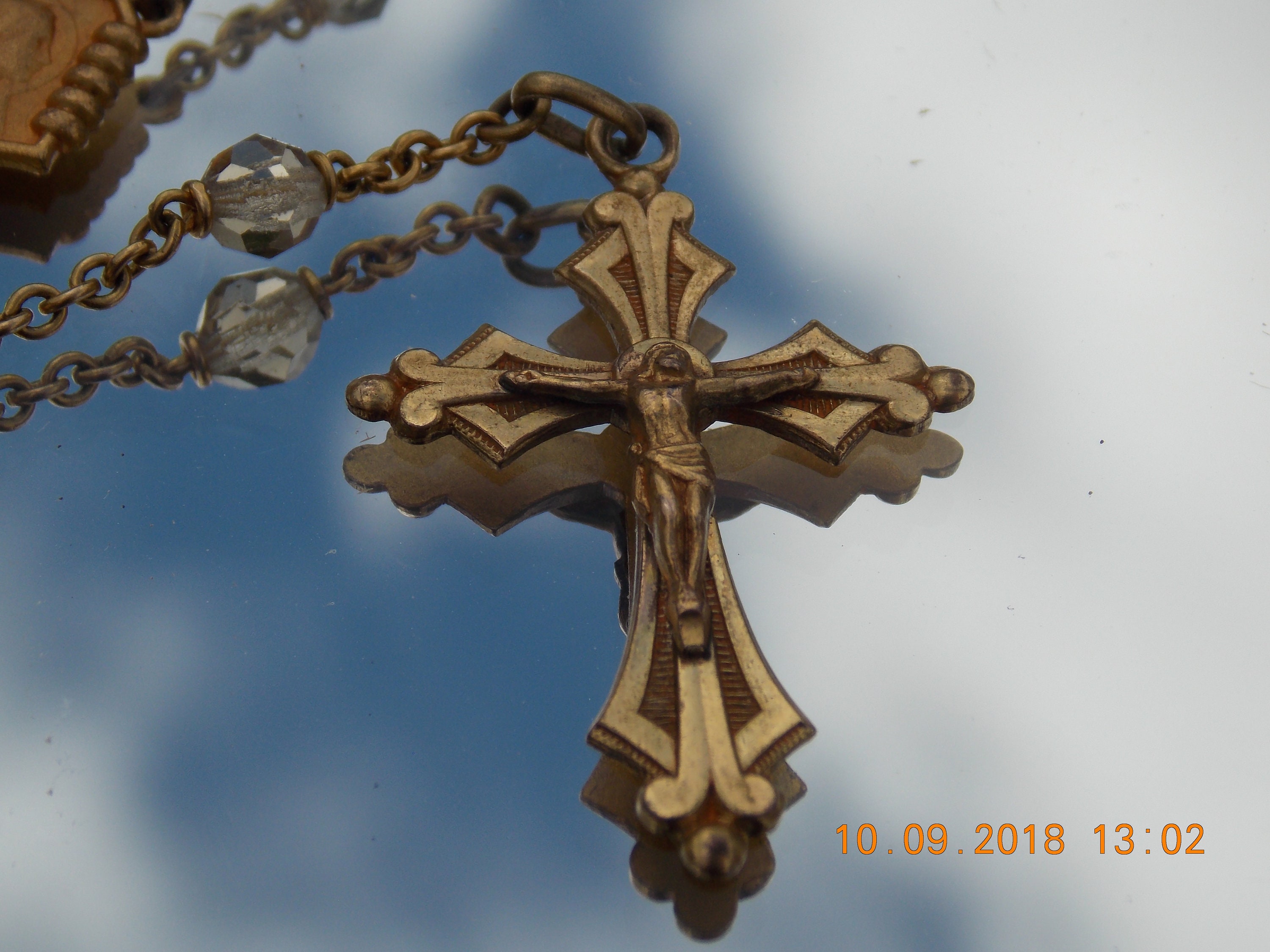 Vintage Français Rosary Perles Collier Crucifix Croix Chaîne Religieuse Jésus Croix