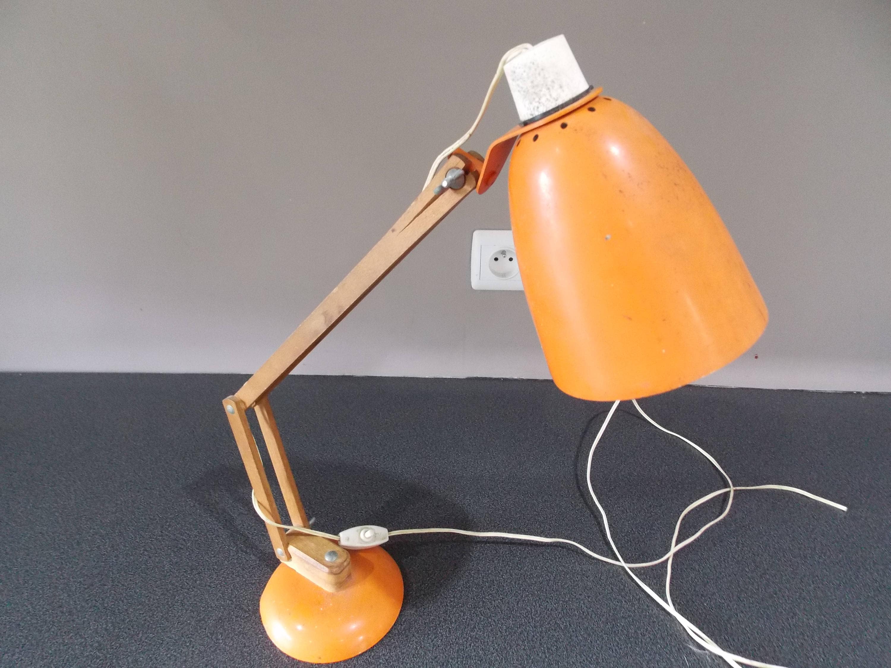 Lampe de Plate-Forme Pont Ajustable Rétro Orange et Lampe Concepteur en Bois