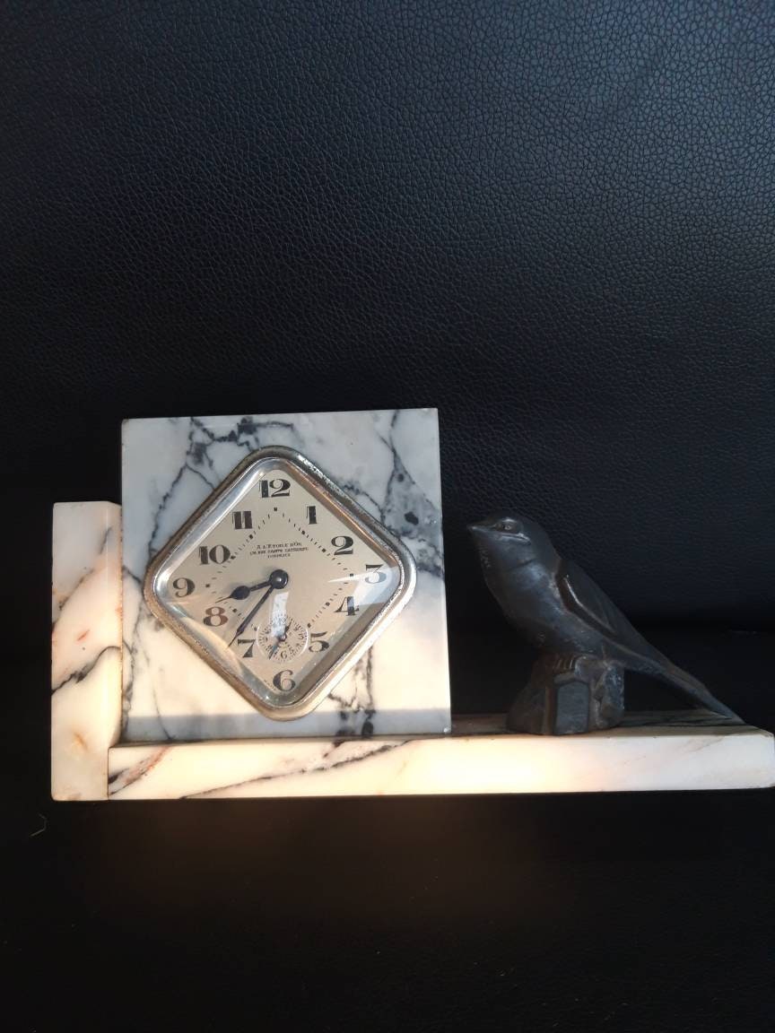 Petite Horloge de Marbre Petit Français Renversante avec L'oiseau d'aval Modèle Bronze