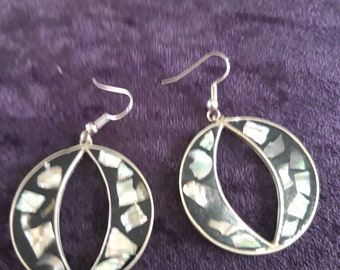 Shell jewellery Abalone shell and Mexican silver earrings