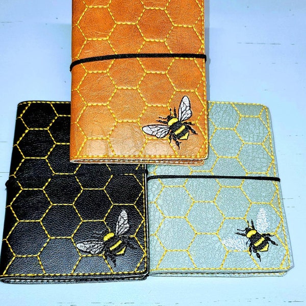 Large and Small Notebook covers with embroidered Bee and Bee Hive design