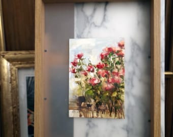 Oil painting on board. Impressionist-style floral composition. Wall decoration. Soft tones.