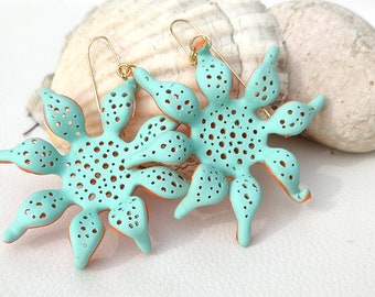 Turquoise Starfish Earrings Dangle-Drop Earrings, Undine jewelry, mermaid earrings