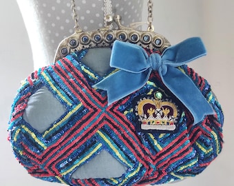 Bolsa vintage I Pinco Pallino com lantejoulas, nova com etiqueta, década de 1990. Bolsa de noite bordada com miçangas, mini bolsa de alta costura, rara, de designer italiano.