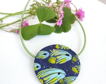 Handmade Tropical Fish Pendant Necklace, Polymer Clay Sea Jewelry