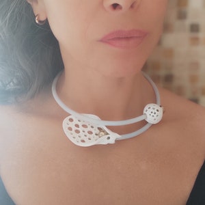 Modern White Statement Necklace • Sculptural Polymer Clay Jewelry • Avant Garde Art Necklace • Handmade Wearable Art Gift