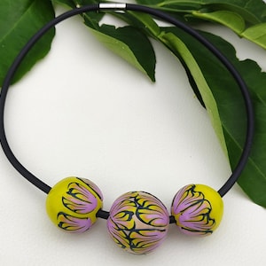 Modern Chunky, Big  Beads Round necklace handmade from Polymer clay artwork