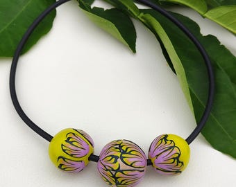 Modern Chunky, Big  Beads Round necklace handmade from Polymer clay artwork