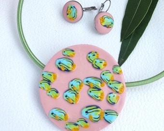 Handmade Polymer Clay Tropical Fish Pendant Necklace & Earrings, Wearable Art