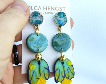 Teal turquoise fish Clay Earrings dangle drop Earrings Lightweight Earrings Steel, nickel free hypoallergenic Christmas gift for women