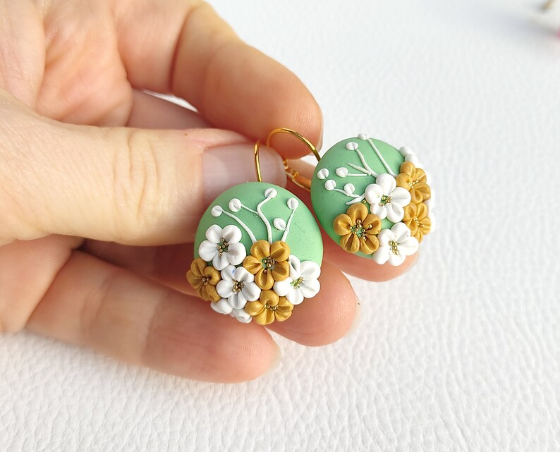 Floral Turquoise Earrings Polymer Clay Filigree Applique Etsy