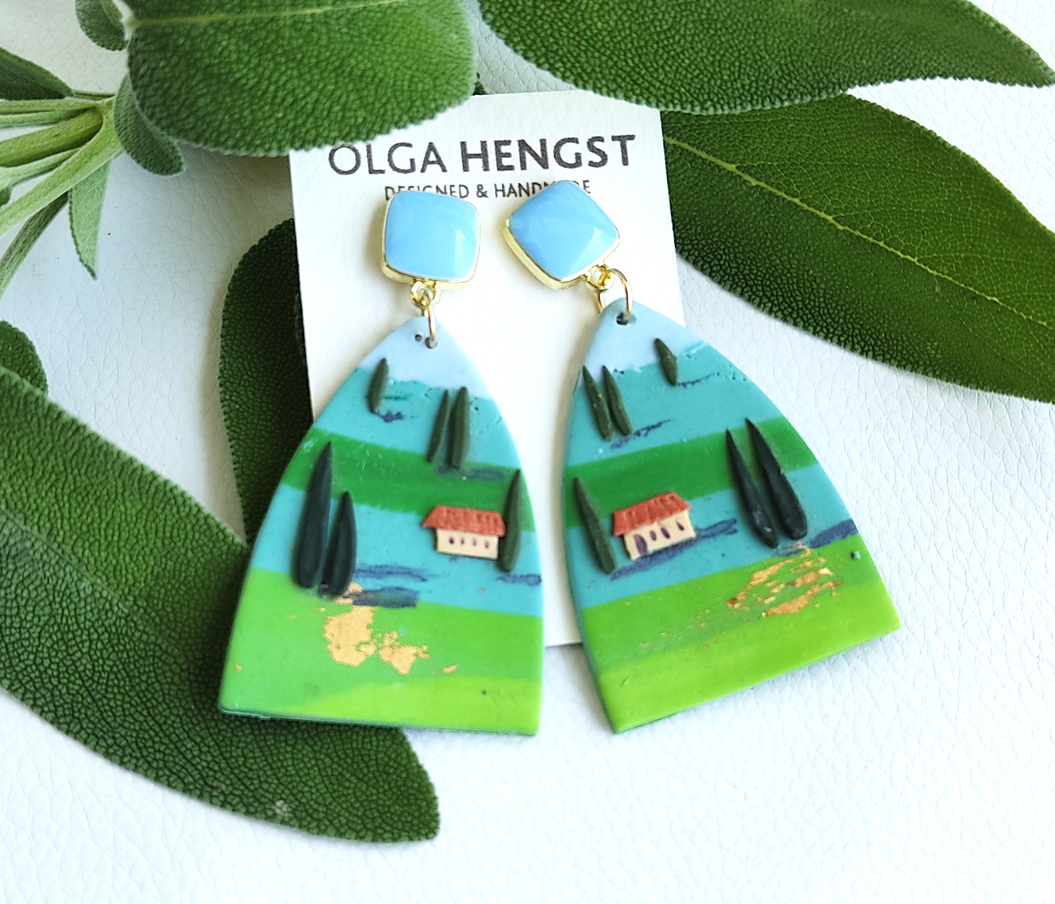 Handmade Polymer Clay earrings | Italian Landscape | Nickle Free  hand molded hand sculpted