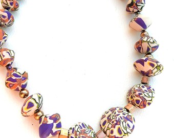 Handmade Polymer Clay Statement Necklace: Geometric Boho Jewelry (46cm)