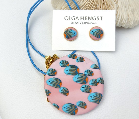 Pink Pendant Necklace Tropical Fish From Polymer Clay Handmade Sea