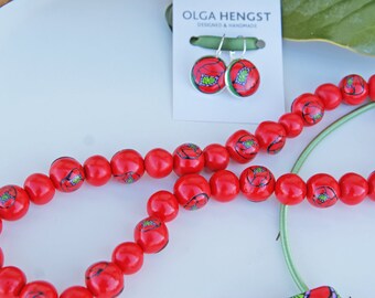 Roter Mohn Perlenkette: Handgemachte Schmuck aus Polymer Clay