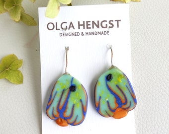 Sterling Silver Earrings with colourful fish made from polymer clay