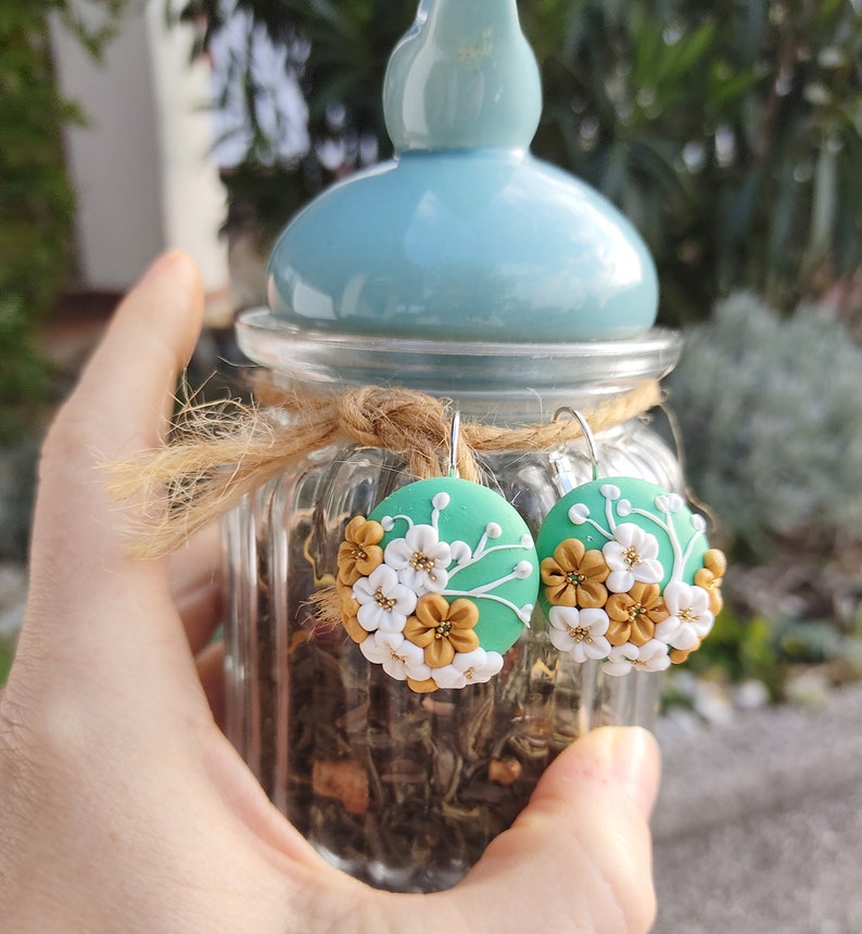 Floral Turquoise Earrings Polymer Clay Filigree Applique Etsy
