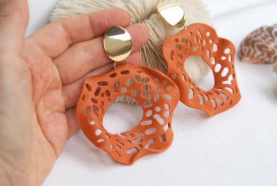 Terracotta Earrings Handmade Polymer Clay Modern Geometric Nickel