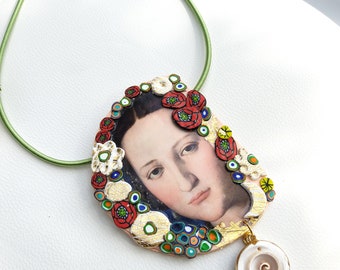 Renaissance Maiden Necklace: Handmade Polymer Clay Goddess Locket