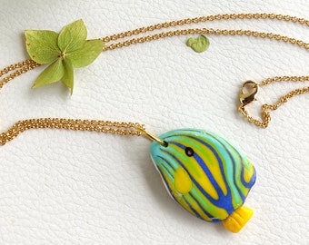 Caribbean fish pendant, 18K gold chain necklace, natural jewelry, woodland jewelry, wedding, gift for her