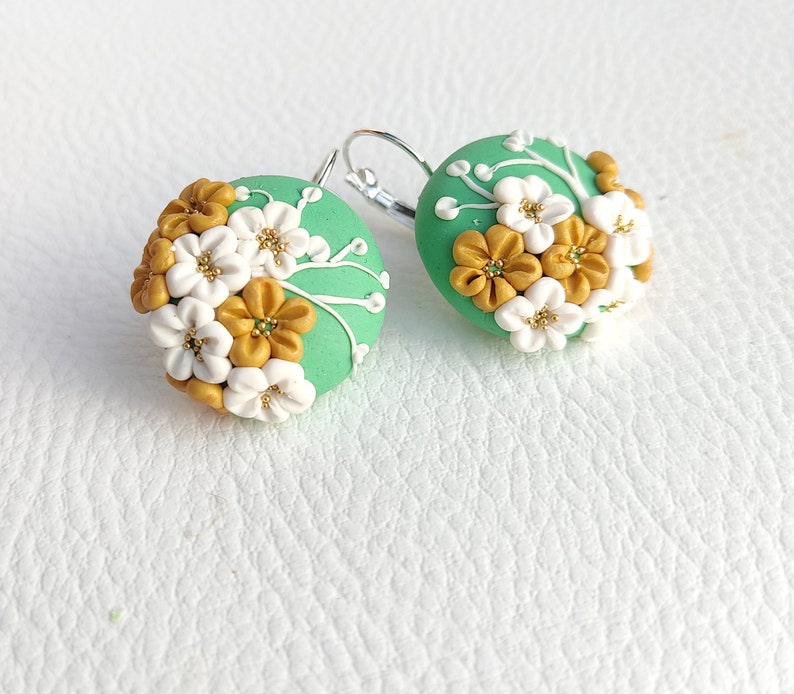 Floral Turquoise Earrings Polymer Clay Filigree Applique Etsy