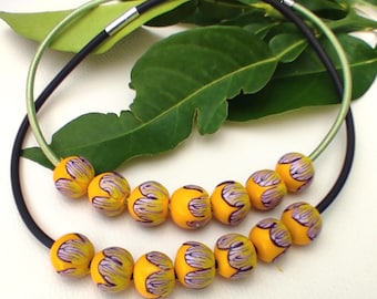 Beads Yellow Polymer clay necklace, wearable art artisan jewellery unique mom gift