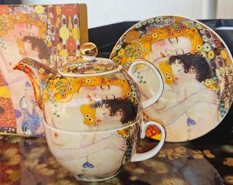Teacup, cup, sauser Rare Vintage Porcelain Tea Set Gustav Klimt – 24K Gold – Fusaichi Pegasus Edition – New in Original Box