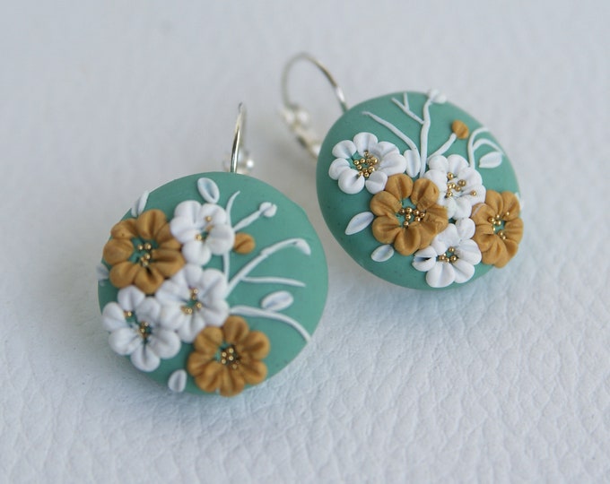 Floral Turquoise Earrings Polymer Clay Filigree Applique Etsy
