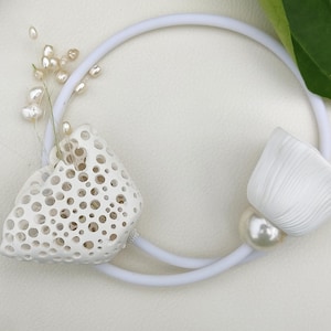 Sculptural White Necklace • Modern Polymer Clay Statement Jewelry • Avant Garde Bridal Necklace Handcrafted Art Jewelry Organic Wearable Art