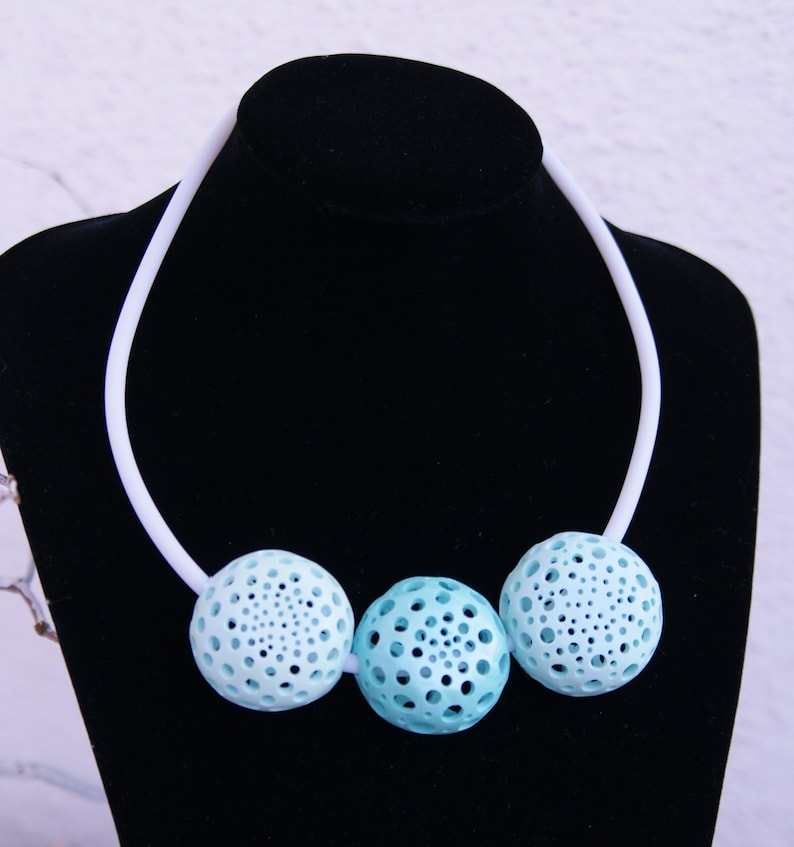 Turquoise Bib Necklace Polymer Statement Necklace Artistic Necklace Abstract Statement Necklace for Artist Handmade Polymer Clay Necklace