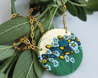 Necklace Pendant meadow flowers Art Nouveau Boho Bohemian Jewellery Polymer Clay Handmade