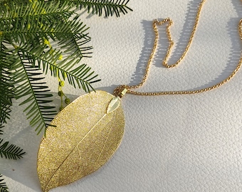 Real leaf pendant, 18K gold leaf necklace, gold dipped leaves, natural jewelry, woodland jewelry, wedding, gift for her