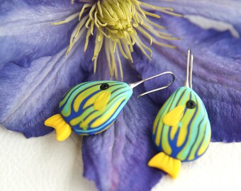 Handmade Polymer Clay Tropical Fish Earrings: Sterling Silver Wires