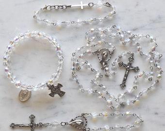Unique Rosary - Catholic Gift - Crystal Rosary - Our Lady of Lourdes