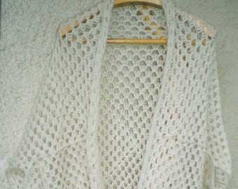 Beige Bolero Shrug Handmade Crochet Mohair Blend Cardigan