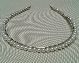 Serre-tête perlé, diadème fin argenté brillant, perles pour cheveux Serre-tête argenté, ruban, perles diadème de demoiselle d'honneur, serre-tête perles blanches, magnolia dziergana
