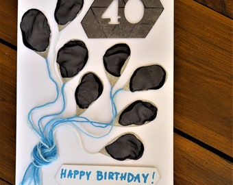 Homme des 40 ans, ballons noirs pour anniversaire, carte d'anniversaire pour lui, carte de voeux d'anniversaire pour un homme