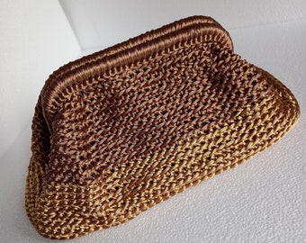 Beige satin clutch bag, handmade satin drawstring crochet bag, boho bag gift for her, summer handbag, handmade accessories MagnoliaDziergana