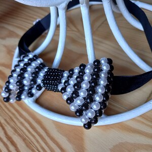 Pearls Bow Tie for Men Women, Black and White Bow Tie, Men&#39;s Pearl Beaded Bow Tie, Wedding Accessories, Handmade Striped Bow Tie for gift