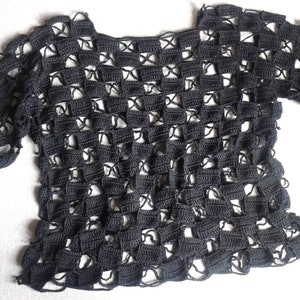 Black crochet sweater with openwork rectangles, black cotton crochet sweatshirt, openwork rectangles, handmade women&#39;s sweater, gift for her