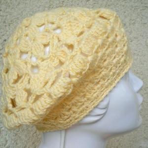 Beret Hat Cream Openwork Crochet