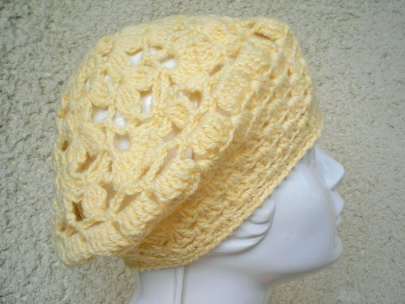 Beret Hat Cream Openwork Crochet