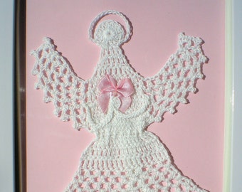 Guardian Angel for a girl, Crochet Guardian Angel wall decoration, Gift for a newborn baby, Christening gift, Baby shower gift