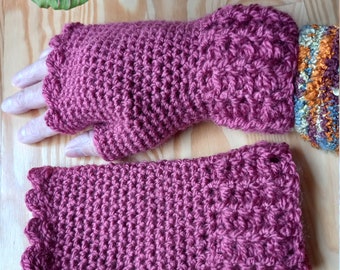 Pink fingerless gloves, hand crocheted wrist warmers, fashion mittens, hand knitted hand warmers, knitted winter gloves, gift for her