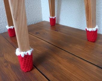 Chaussettes pour pieds de chaise Père Noël, couvre-jambes de tabouret rouge, chaussettes au crochet pour pieds de chaise pour Noël, protections de sol accessoires faits main pour cadeau