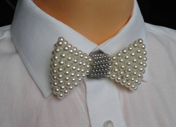 pearl white bow tie