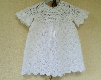 White Baby Dress, Cotton crochet Newborn Dress, Baby Gift, Baby Shower Gift, First Outfit, White Baptism Dress, Handmade baby clothes