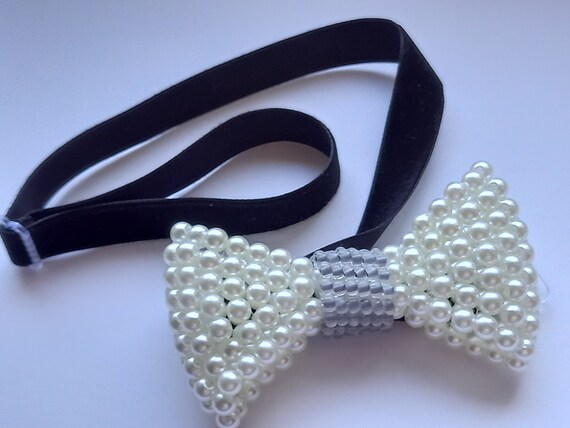 pearl white bow tie